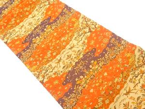 草花に鳳凰模様織出し洒落袋帯